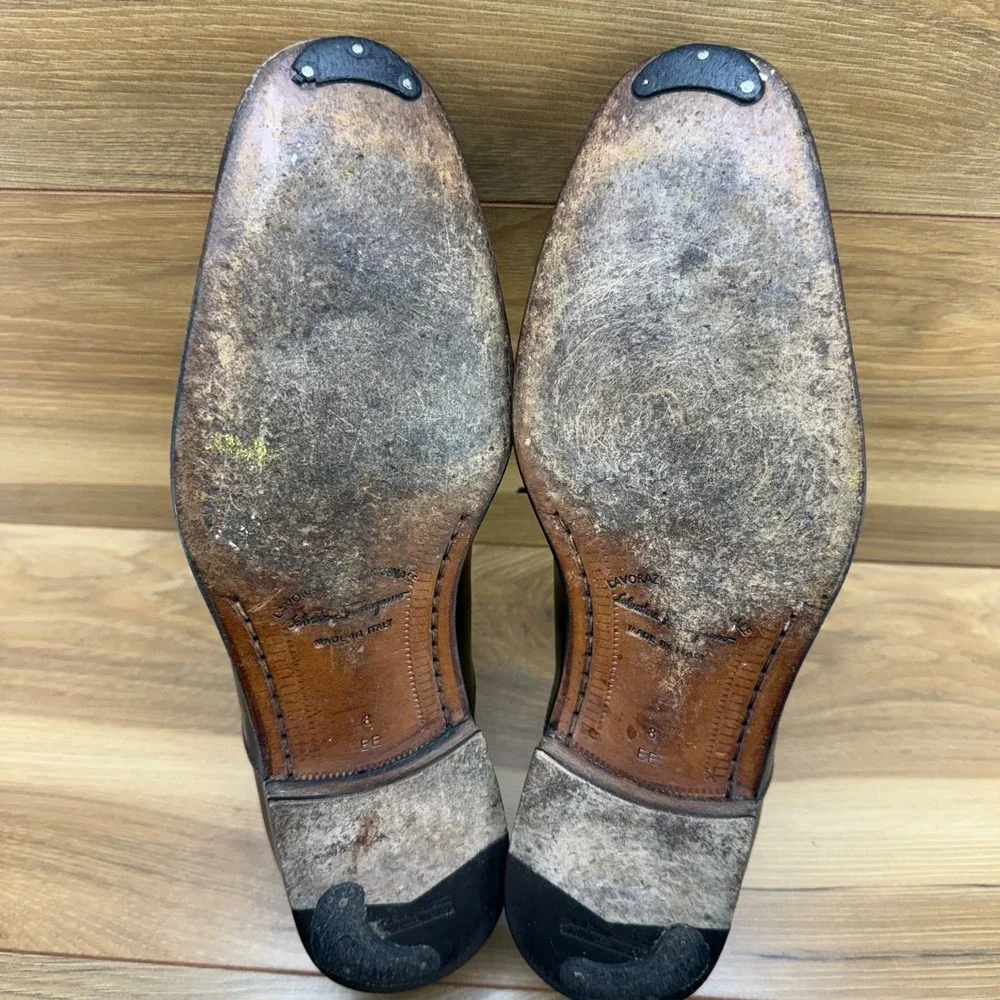 Salvatore Ferragamo‎ Mens 8 EE Brown Leather Cap Toe Dress Shoes